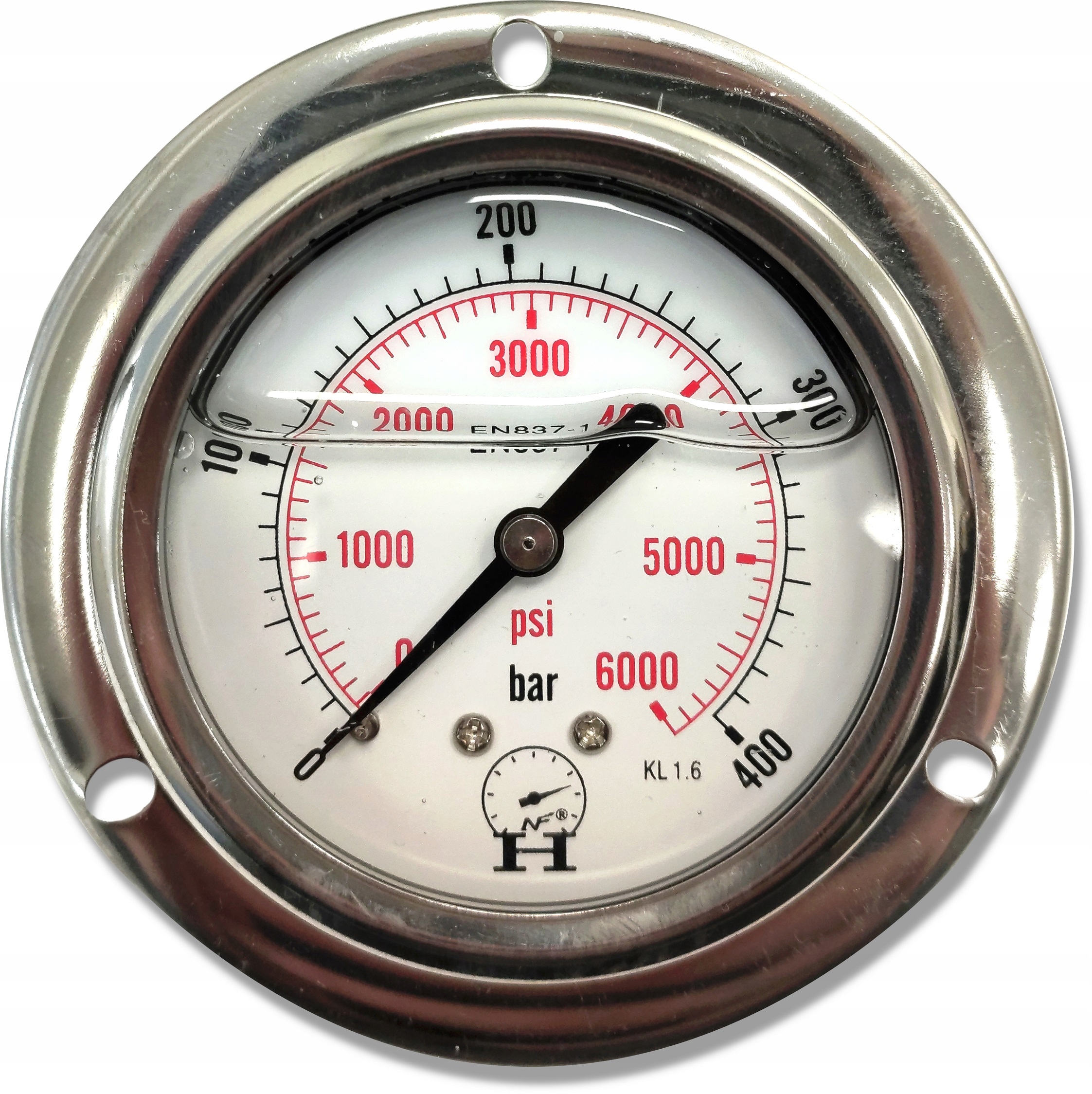 Glycerínový manometer 0–400 bar Ø 63 mm | Zadné pripojenie 1/4" BSP | Panelový